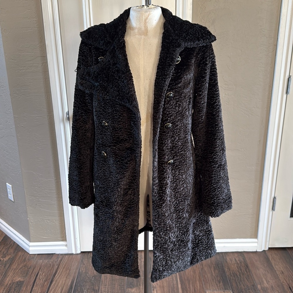 WHAT GOES AROUND COMES AROUND Anthropologie Black Teddy Coat Lamb Fur XS